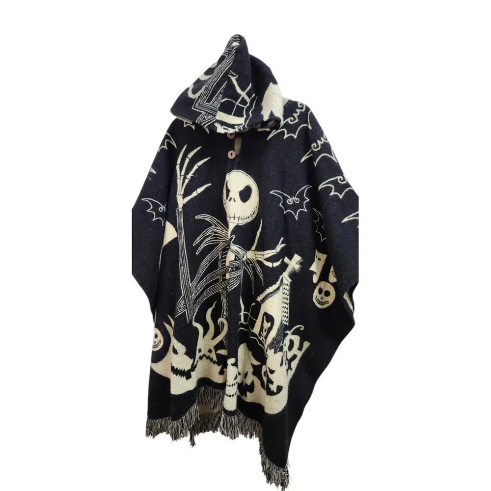 Nightmare Before Christmas Jack Skellington Hooded Alpaca Poncho Fringe